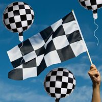 Ballons en aluminium à motif d'échiquier de 18 pouces, 12 pièces, noir et blanc, pour décoration de fête sur le thème de la course, rouge et jaune