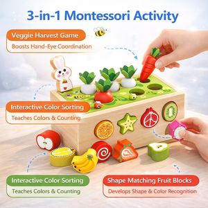 Giocattolo educativo Montessori in legno per la raccolta delle carote, gioco di abbinamento delle forme per bambini e bambine in età prescolare - Product Image 3