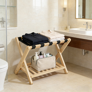Solid Wood Wooden Foldable Hotel Room Luggage Rack Bathroom <b>Storage</b> Rack Used <b>for</b> Bedrooms Homestays and Guest Rooms - Product Image 3