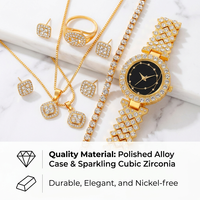 Ensemble Cadeau Luxe 2026 Boutique 5 Pièces Élégant Fleur Cristal Femme Montre Quartz Plaqué Or 18K et Bijoux