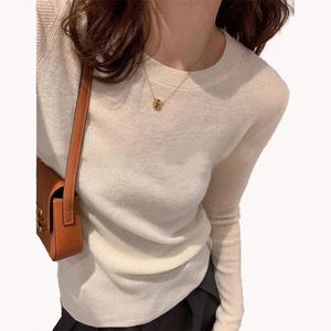 Camiseta Interior de Lana Fina para Mujer, Cuello Redondo, Capa Interior Delgada, Suéter Holgado y Versátil, Camiseta Interior de Punto - Product Image 5