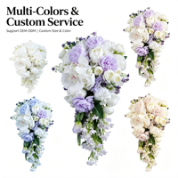 Bouquet de mariée cascade européen avec fleurs artificielles en soie pivoine et orchidée violettes et blanches pour décoration de séance photo style forêt