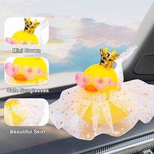 Wholesale Cute Rubber Duck <b>Car</b> Dashboard Decoration Plastic <b>Ornament</b> with Mini Crown Skirt Glasses Prop - Product Image 3