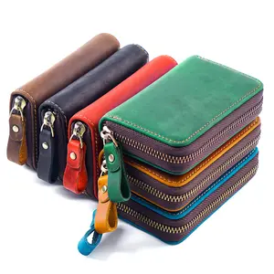 क्रेज़ी हॉर्स फुल ग्रेन कॉइन पर्स अनुकूलित रंग असली लेदर मेटल जिपर कीचेन कार की केस रेट्रो कुंजी वॉलेट बैग