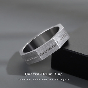 แหวนทองแดงชุบเงินสลักสี่คุณธรรมสำคัญ ดีไซน์เรียบง่ายสำหรับผู้ชาย - Product Image 1