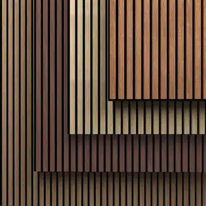 MDF Wood Veneer Decorative Wall Panels Reduce Noise Wooden Slats Partition Interior Slot Wall Panels