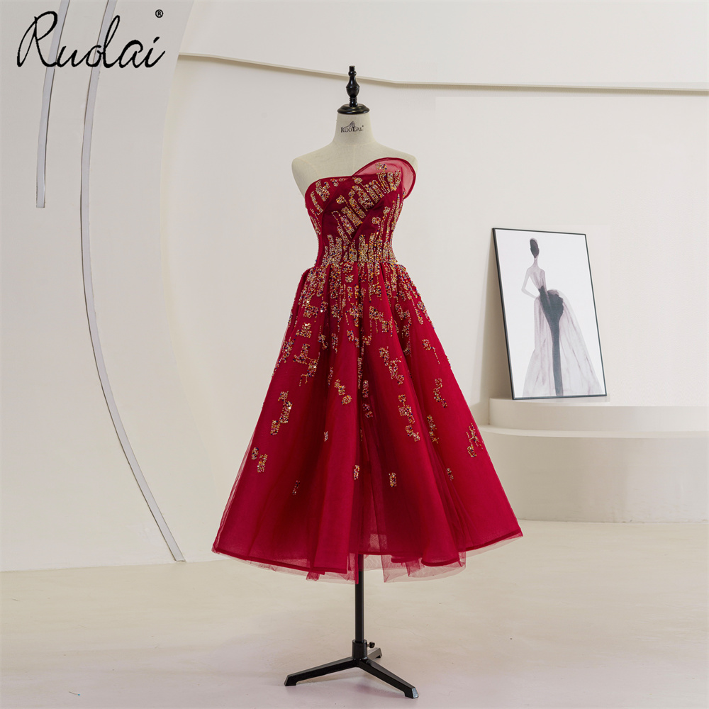 Ruolai LWB3002 Red Strapless a-Line Short Evening Party Dress