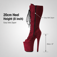 Chaussures de pole dance imperméables à lacets et fermeture éclair en faux daim de 20 cm (8 pouces) à bout ouvert, bottes de strip-teaseuse pour performance sur scène en boîte de nuit, personnalisables