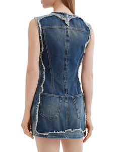 Robe courte en denim 100% coton, unie, décontractée, respirante, lavable, pour l'été - Product Image 3