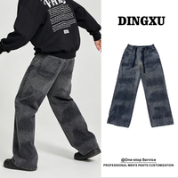 Jean Snow Wash pour homme, gris foncé, coupe large, taille élastique avec passants de ceinture, cordon de serrage, poches plaquées