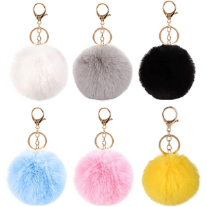 Lot de 8 porte-clés pompons doux en fausse fourrure moelleuse, accessoires de sac colorés pour femmes et filles - Product Image 1
