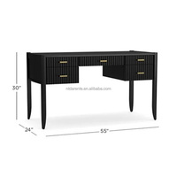 Bureau en chêne massif noir cannelé Pinnacle, texture côtelée pour villa de luxe, table d'écriture, bureaux informatiques, coiffeuse