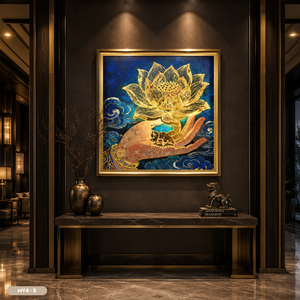 Arte Mural de Lujo Hecho a Mano en Vietnam con Lámina de Oro, Pintura Decorativa de Paisaje de Palacio Personalizada OEM ODM, Proveedor de Fábrica - Product Image 2