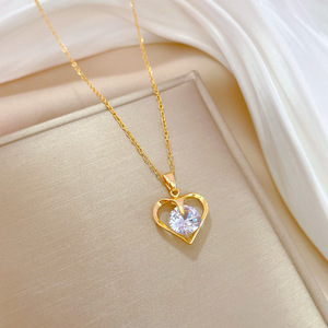 Nuovo arrivo catena estesa amore a forma di cuore ciondoli Micro-intarsio impermeabile appannamento collane in acciaio inox libero per bambini - Product Image 3