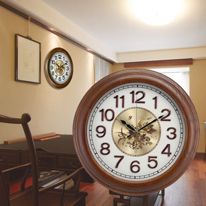 European Style Wooden Wall <b>Clock</b> Round 12 Inch Silent Quartz For Living Room - Product Image 4