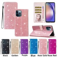 Étui portefeuille en cuir scintillant pour Samsung Galaxy S26 Pro S25 Edge S24 Plus S23 Ultra S22 S21 FE S20 S10 S10E – Housse brillante