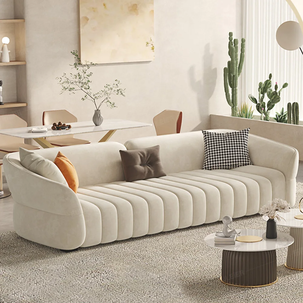 Ánh sáng hiện đại sang trọng phòng khách sofa Bắc Âu tối giản nhung bọc gỗ khung sofa bộ