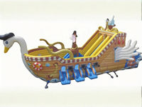 Château gonflable en PVC en forme d'oie, personnalisé par l'usine QY, avec toboggan et parcours d'obstacles, modèle sur le thème de Bluey, 12x6M