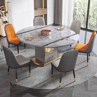 Rosegia Modernes Stahl Ausziehbares Klappbares Esszimmer-Set mit Marmortischplatte und 8 Stühlen