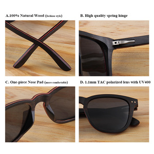 Gafas de sol de madera Conchen W3072 con lentes polarizadas TAC UV400, protección solar unisex para viajes, conducción y moda. - Product Image 5