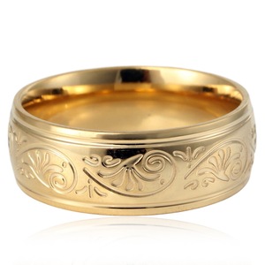 yunnique European American Fashion <b>Titanium</b> Steel <b>Ring</b> Gold Men's Plant Pattern Geometric Design Gift Jewelry - Product Image 3