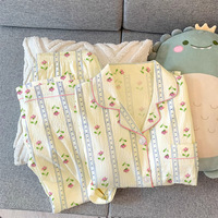 Ensemble Lijia de style princesse léger et luxueux à imprimé floral, manches longues, nouvelle collection printemps/été, vêtements de détente pour femmes en tissu froissé