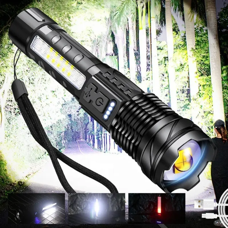 Usb Longo Alcance Poderosa Alta Lumens 100000 com Camping Tactical Lanterna Impermeável Recarregável Led Tochas Lanterna