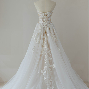 Vestido Largo sin Mangas con Escote Corazón, Estilo Bohemio, Encaje Ilusión, Apliques de Cristal y Flores, Silueta en A, para RL285 - Product Image 2