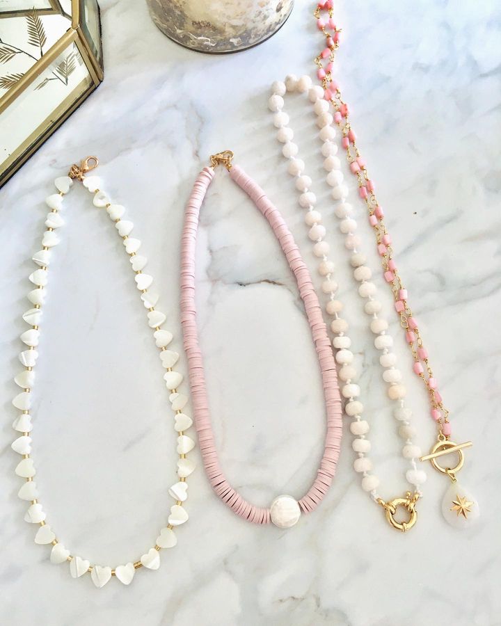 Pink Crystal Bead Necklace Trendy Beaded Choker for Women