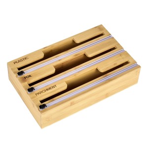 Distributeur de papier d'emballage 3In1Distributeur de papier d'aluminium en bois de bambou Coupeur de rouleau de papier d'aluminium Organisateur de papier d'aluminium Distributeur de film plastique avec coupe-glissière - Product Image 5