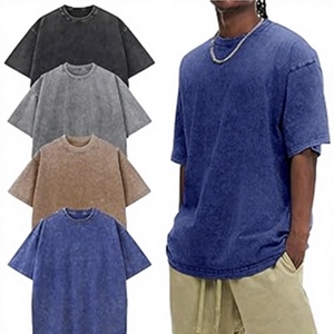 OEM 100% Cotton Men's Heavyweight Oversized Vintage T-Shirt Acid Washed Blank 230 Grams Jersey Silk Screen Printed Logo - Product Image 3