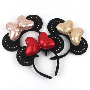 Women 4 Inch Big Velvet Mouse Ears Headband Metallic Texture Bow Hairband Kids Hair Accessories