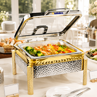 Chafing Dish Dontalen 6/9L Kommerzieller Edelstahl 304 Luxus Gold Gehämmerte Oberfläche Rechteckiger Buffet-Speisenwärmer mit Individuellem Logo