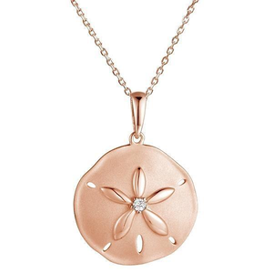 Collar con Colgante de Dólar de Arena Hawaiano de Plata de Ley 925 con Baño de Oro Rosa y Acabado Arenado, Diseño Vida Marina - Product Image 4