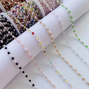 4MM Pearl And Crystal Beaded Chains Roll Brass Necklace Chain Bracelets Jewelry Making Supplies Diy Handmade Crafts Ornaments