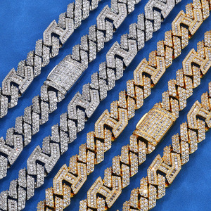 Chaîne cubaine en moissanite ovale fendue style hip-hop urbain, sertie de griffes, en argent S925 plaqué or lourd, effet glacé, pour fournisseurs B2B et ODM - Product Image 2
