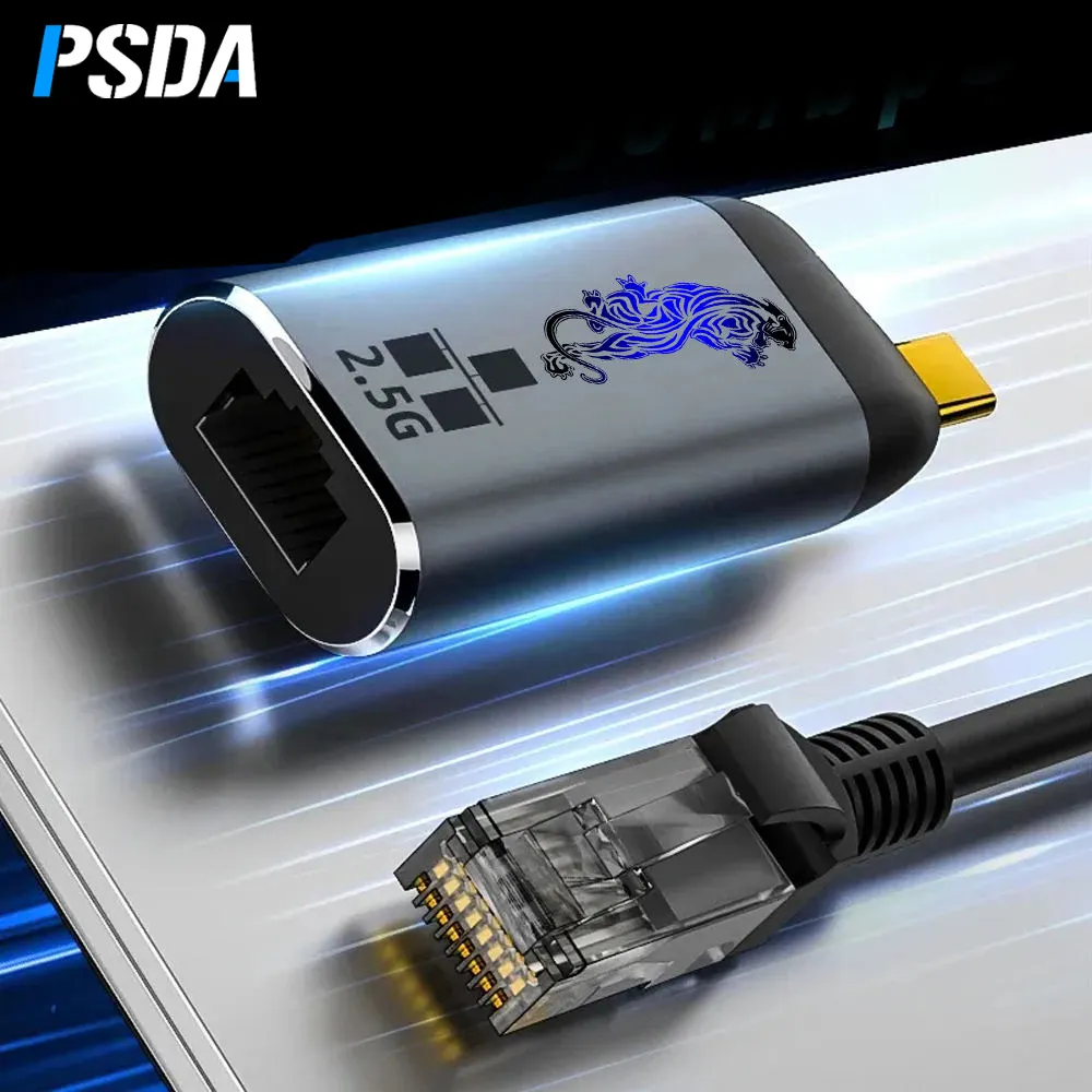 PSDA 3D 2.5G Tipe C ke Rj45 konektor adaptor 2500Mbps kartu jaringan kabel Net Rj45 Usb C konektor jaringan adaptor Net tipe-c