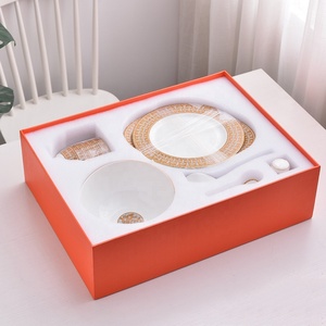 Best Selling European Luxury High Grade 28-Piece Gold Inlay Ceramic Dinner <b>Set</b> Bone China Bowls Plates Utensils Kit Home Wedding - Product Image 3