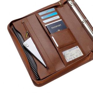 Multi-function PU Leather <b>Documents</b> Organizer <b>Bag</b> Detachable 3-Ring Notepad Files Folder for <b>Documents</b> Zipper Closure Portfolio - Product Image 5