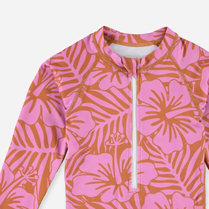Fabricante de trajes de baño de lujo para niñas con protección UPF50+ y cremallera, trajes de baño de una pieza de nailon personalizados con estampado hawaiano. - Product Image 5