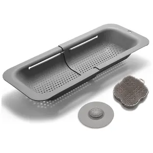 Adjustable Extendable Collapsible Brush Kitchen Frying Drain Filter Over The Sink Coland Colander Strainer Basket Set