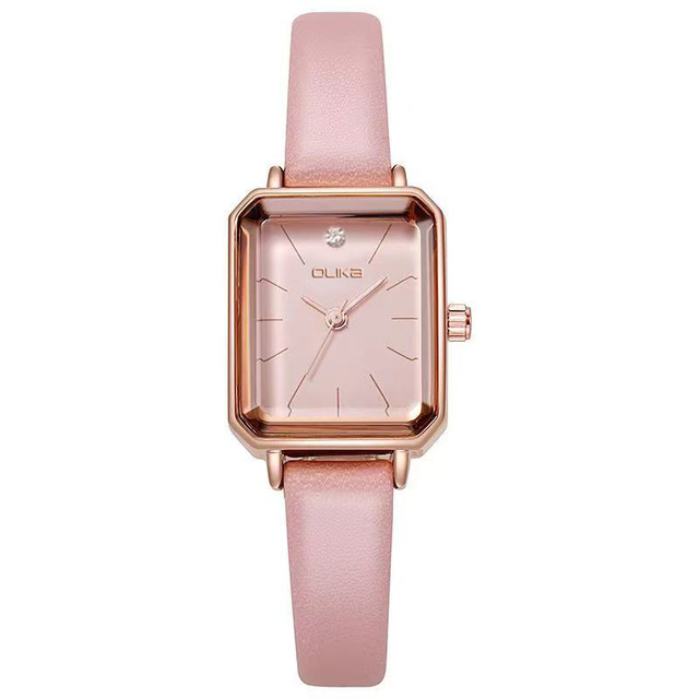 Luxury Korean Rectangle Small Glass Women's Casual Quartz Watch Waterproof Alloy Smart Display Performance Cow Leather Band