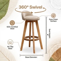 Chaise de bar en cuir nordique avec base pivotante à 360° antidérapante, surface facile à nettoyer, tabouret de comptoir avec repose-pieds tressé