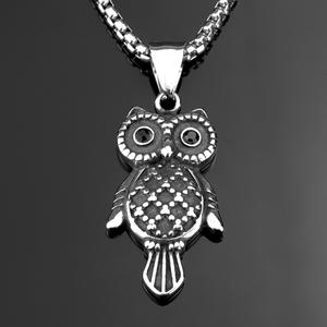 Collar con Colgante de Búho de Acero Inoxidable para Hombre, con Incrustaciones de Piedras Preciosas Negras, Joyería de Regalo con Forma de Animal - Product Image 3