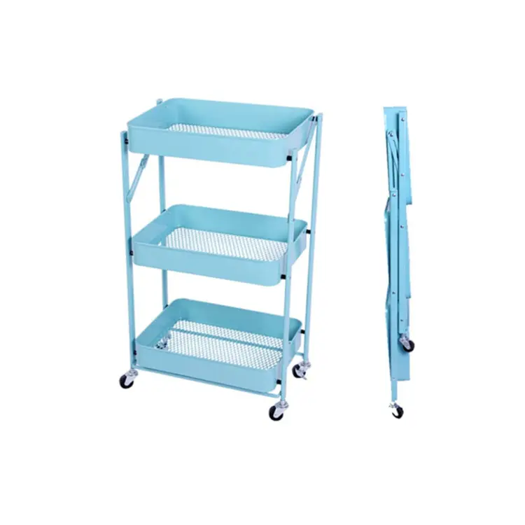 Scaffale di stoccaggio domestico mobile utilità carrello di rotolamento carrello da cucina pieghevole carrello carrello metallo YR-301 multiuso 3 livelli ferro