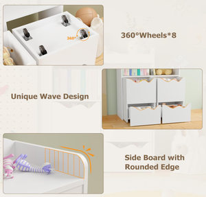 Estantería con Gabinete de Almacenamiento para Juguetes para Sala de Juegos, Librería con 1 Estante de Exhibición, Cubo Abierto, <span class=keywords><strong>2</strong></span> Gabinetes Móviles, <span class=keywords><strong>2</strong></span> Cajones - Product Image 4