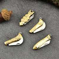 Mini couteau pliant en laiton, porte-clés de poche, couteaux portables en acier inoxydable, outil de survie EDC, coupe-légumes, éplucheur, cadeau de chasse