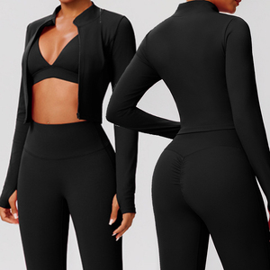 Abbigliamento da Palestra del Produttore, Giacca Sportiva da Donna con Logo Personalizzato, Asciugatura Rapida, Zip, Maniche Lunghe, Aderente, per Yoga e Fitness - Product Image 3