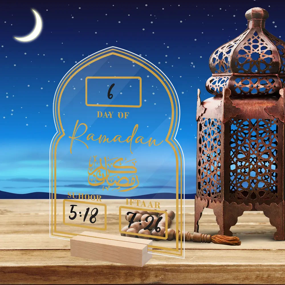 Présentoir acrylique musulman Ramadan Compte à rebours écrit à la main Miroir de table Décalcomanie murale Décoration