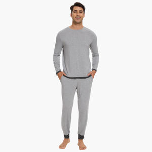 Custom Spring Autumn Adult <b>Men's</b> Sleepwear Night Lounge Wear Solid Soft Bodysuit Cozy PJs Cotton <b>Pyjama</b> Set - Product Image 1